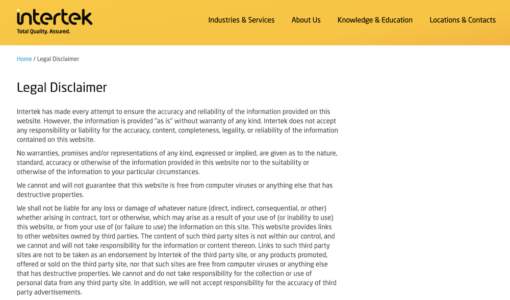 Disclaimer Template from intertek